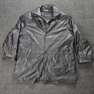 Wilsons Leather Coat Men XL Black Thinsulate Overcoat Quilted Lined Genuine Long